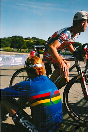 Steve congratulating me after helping me for nearly an entire Sea Otter Cross Country.