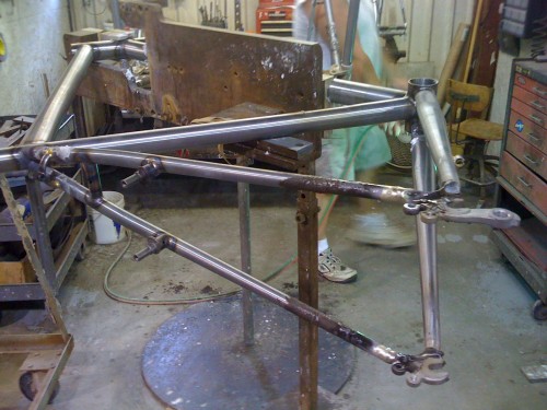 A cross frame just welded.