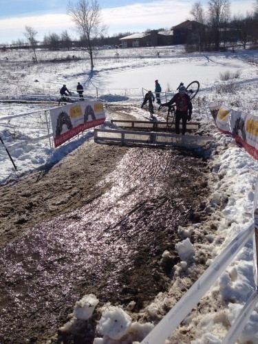 The course after the barriers is frozen mud, which is rideable.