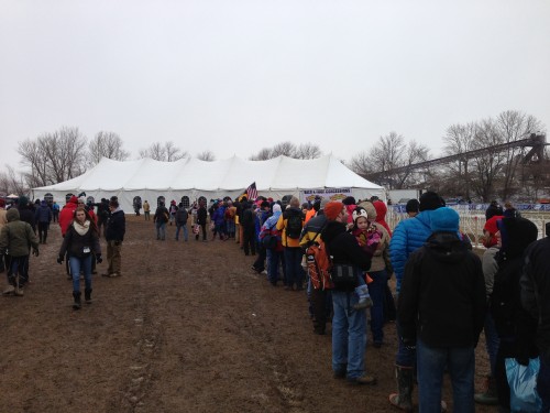 This was the line to get into the food tent, in the background.  Totally unacceptable.