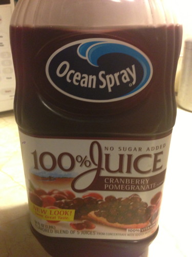 I bought this and thinks it's misleading.  It says 100% juice, cranberry and pomegranate.  But in small print after that it says flavor.  When you look at the ingredients, it is mainly apple and grape concentrate.  That is just wrong.
