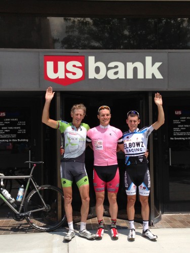 The criterium podium in front of the usbank, which sponsored the event.