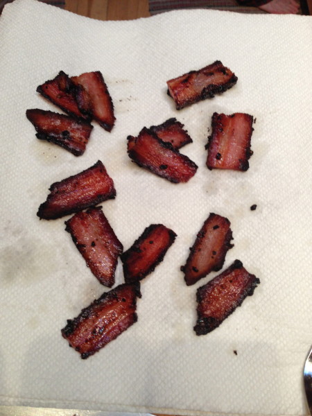This is the best bacon I've ever had.  It is from Steve Myrland from Madison.  He brough it up to Dennis' and wasn't shy about proclaiming he makes the best bacon in the world.  He was right.