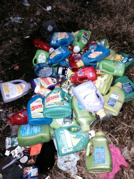 I pulled this pile of laundry detergent containers out to recycle. Who uses this much laundry detergent?
