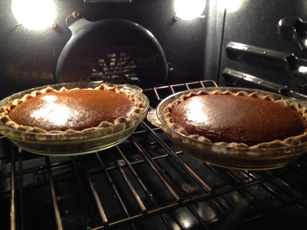 Pies in the oven.