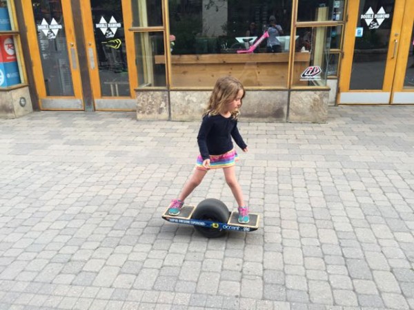 We saw this little girl a couple nights ago on this electric powered wheel thing.  She was excellent at it.  You just lean forward to go faster and lean back to slow down.