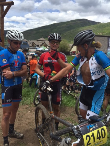 Talking to Brad BIngham and Vincent after the race.  Brad finished top 20, after taking a huge header running into a guy on the first descent.