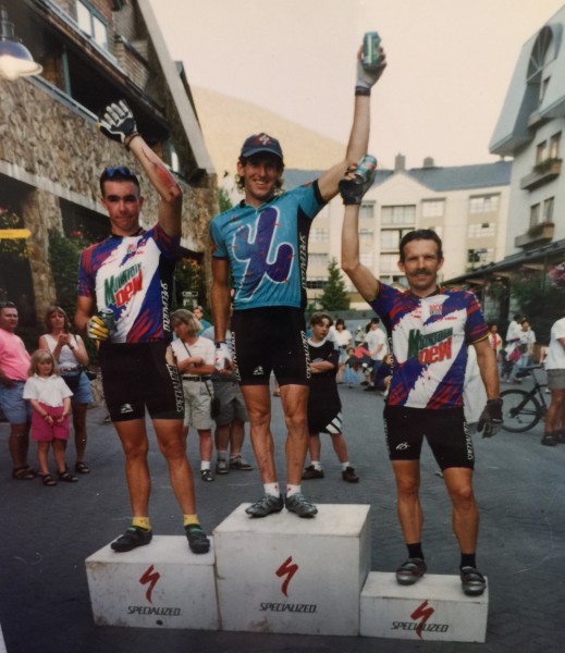 This is a photo from the Cactus Cup in Whistler, about the only time I was on the top step of the podium when Ned was with me.  Looks like Todd is missing some lycra and skin.  It was a very cool course.