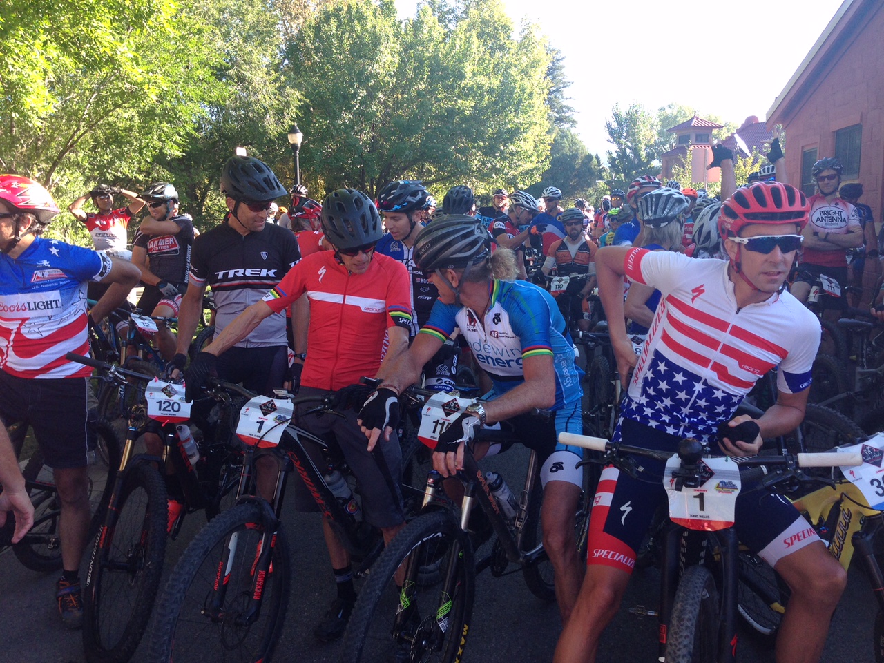 Talking to Ned at the start. Todd is next to me wearing his National Championship jersey.
