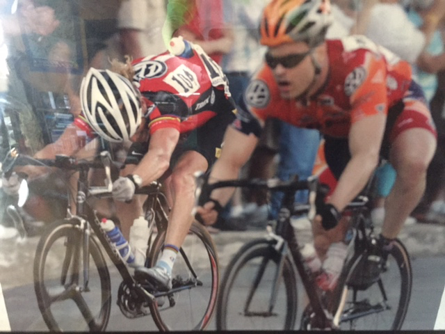 Here is a photo of a finish at Burlington Road Race a long time ago.  John Puffer is on my left.  I'm pretty far off the back of my seat.  It is over a 40 mph sprint and I wasn't really as close as it looks.  