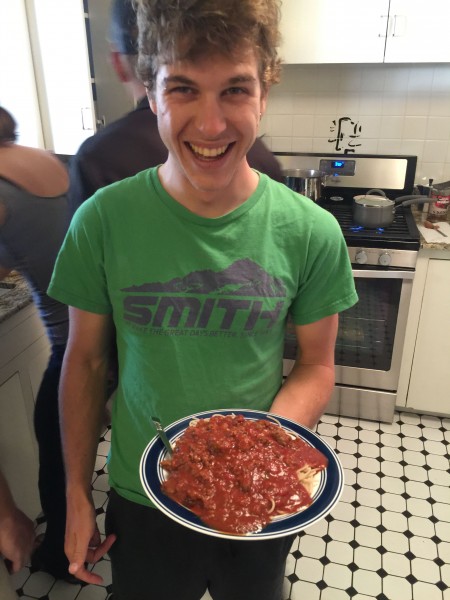 Here's Benn Stover with just his first plate of spaghetti. Man, I remember when I could eat like that.