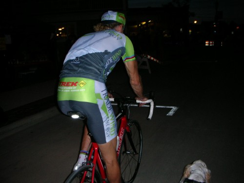 Riding back to my car at night with Bromont.