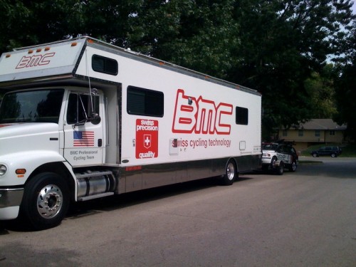 Like my neighbors didn't already wonder, the BMC guys stopped through to get Trudi's team car.  