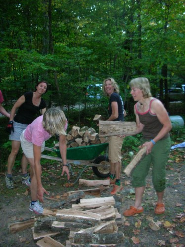 Nothing  like having a bunch of women moving wood for ya. 