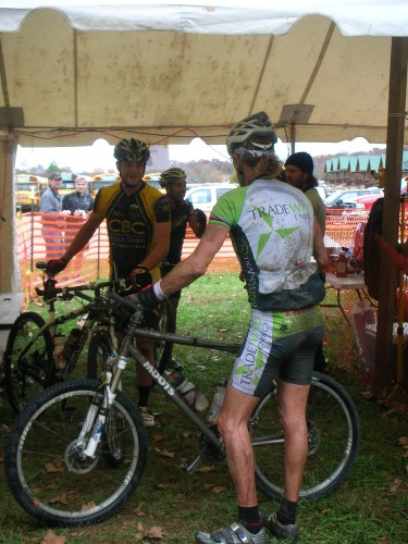 At the finish in the tent talking to a little shell shocked Jon Schottler.