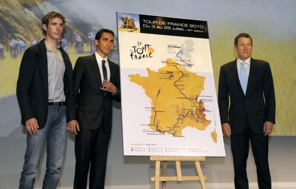 I liked Andy Schleck's clothing choice at the 2010 TdF route presentation.