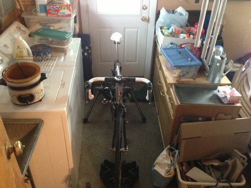 There isn't much extra space in the garage for riding a trainer.