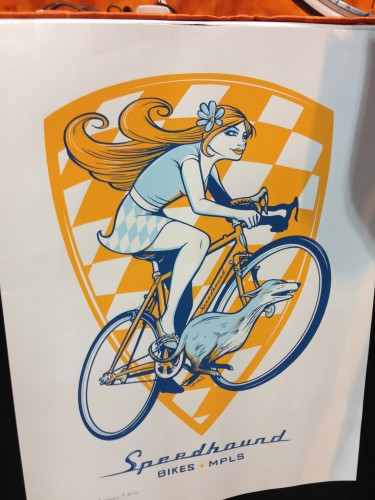 I liked the logo for Speedhound Bicycles.  Nothing wrong with a girl riding a bike with a fit looking dog.