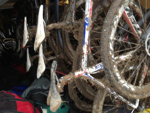 The bikes from the Master's races on Friday.  There are dozens of bike here, heading back to Colorado, that are nearly ruined.