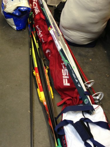 Trudi is packing like it's a vacation.  Two types of nordic skis, plus her downhill skis too.