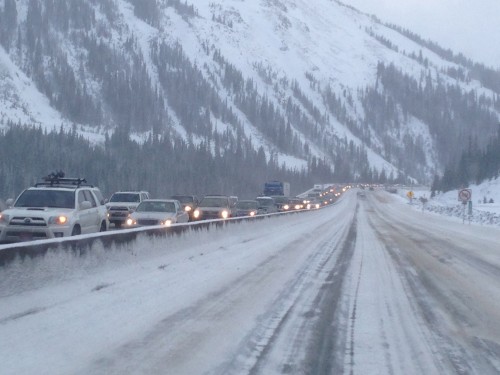 The traffic up by the Eisenhower tunnel was not moving coming down on Sunday night.