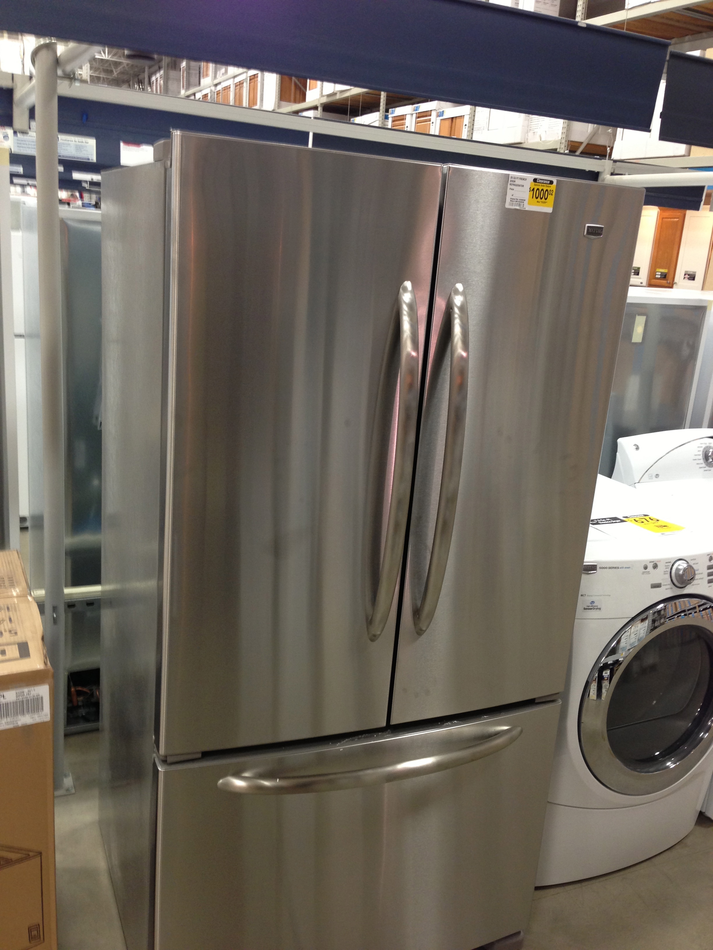 Here is the refrigerator sitting over at Lowes.  They are delivering it on Sunday, which seems weird.