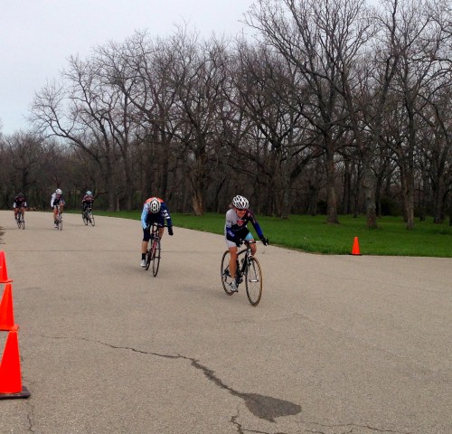 Catherine winning the women's criterium yesterday afternoon at Lake Clinton.