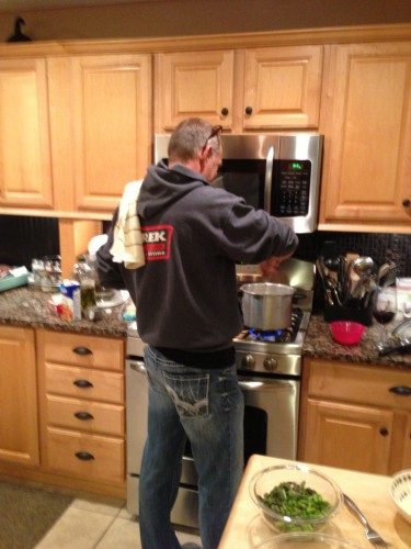 Jeff Bradley making us some awesome chicken, asparagus risotto for dinner last night.