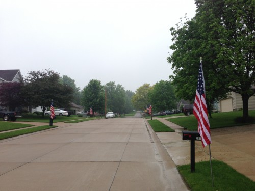 I love the Midwest.  This is Jeff Bradley's neighborhood.  Full size American flags at every driveway on Memorial Day.
