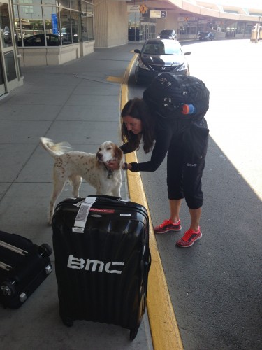 Trudi and Bromont at the airport Monday night.