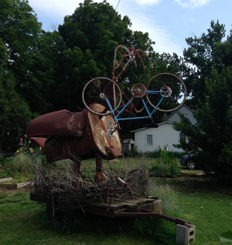 There is a guy in Dover that doesn't much like cyclists.  He made this piece and it is sitting on the crossroads in Dover.