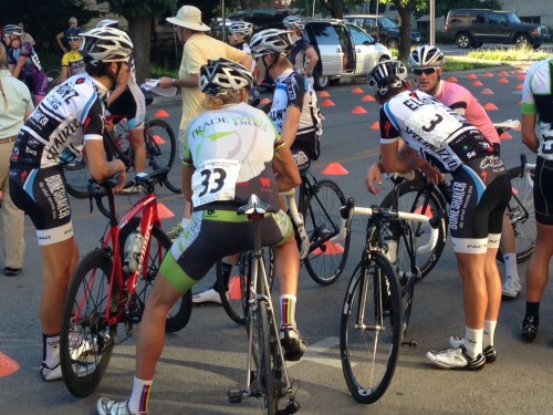 Catching up before the start with Nick 	Torraca, Joseph Schmalz, and Coltan Jarish (in the pink leaders jersey).