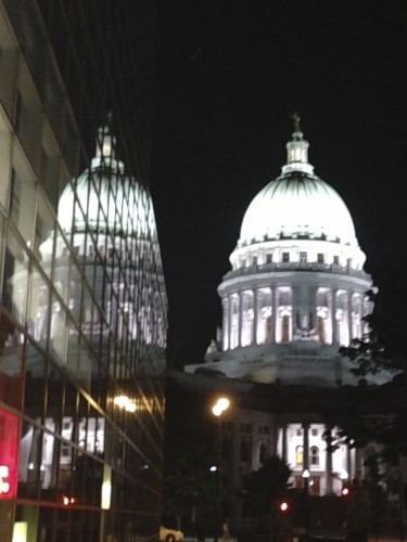 Nice artsy picture of the Wisconsin Capitol building on the night walk.