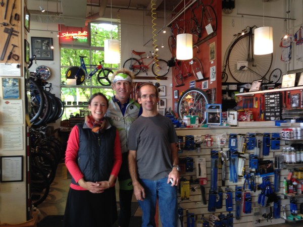Paul, Jamie and I at the Classic Cycle shop.
