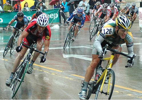 Racing in the rain is a different story.  Here is a photo of the last corner of Elite Criterium Nationals from 2007.