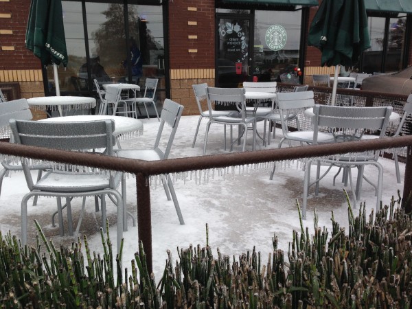 Starbucks was pretty iced in too.  They don't really have any rock salt or snow shovels in this city.