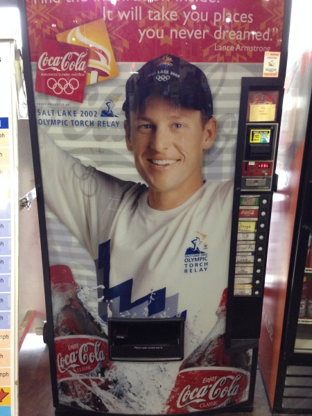 I saw this soda machine with Lance on the front at Richardson Bike Mart.