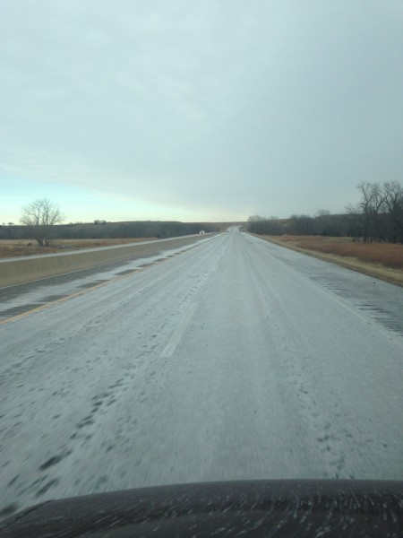 This is salt, not snow on the Kansas Turnpike.