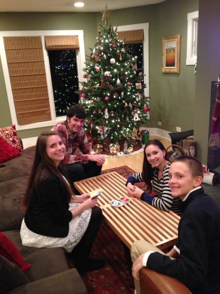 Her nieces and nephews.  Hannah, Parker, Madeline and Alec.  At the kid's table.  Seems like they might have out grown it.