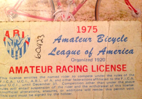 My first racing license for the ABLA.  My license number was 05035.  I wonder if I can get that back from the USAC?