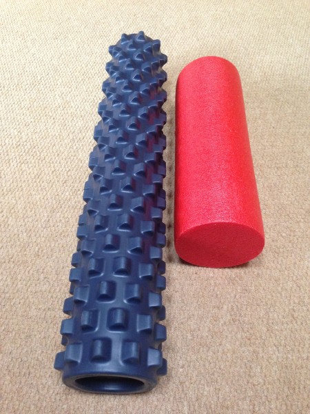I had this little read foam roller, but Vincent gave me this gnarly one that really digs in a ton more.