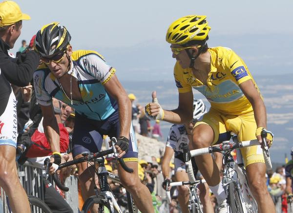 Alberto and Lance climbing the Ventoux.  Alberto looks pretty stressed, huh?