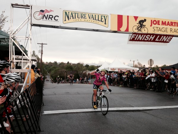Here is Lauren Stephens, my Boneshaker team mate's wife, winning the criterium.  She won 3 out of the 4 stages, plus the overall.