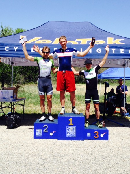 The podium, Lee in the middle, Brian on the left and Skyler Mackey, 	Think Finance p/b Trek Bike Stores, who moved up to 3rd overall on the final climb.
