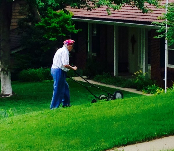 My next door neighbor is in her mid 80's and still mows her lawn twice a week with a manual push mower.  This is great exercise.