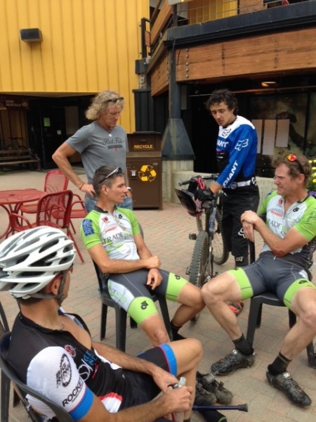Vincent, Bill, Trent Newcomer and I sitting after the race.  Adam Craig stopped by to talk a little.  