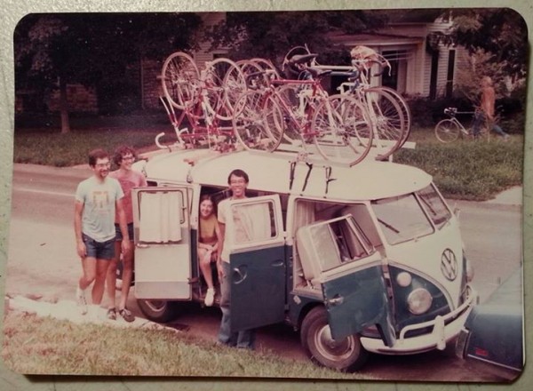 Cal, far left, with Brian Koeningsdorf, Dee and Gene Wee.  It was Cal's VW bus.