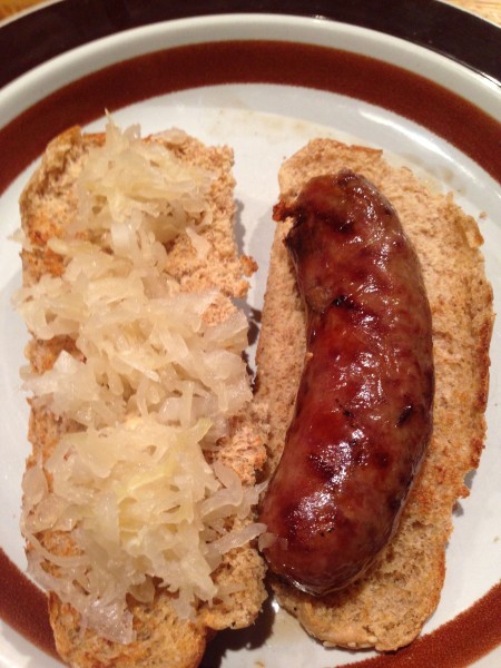 Dennis made me brats and sauerkraut for my last dinner in Wisconsin.  Seemed appropriate.