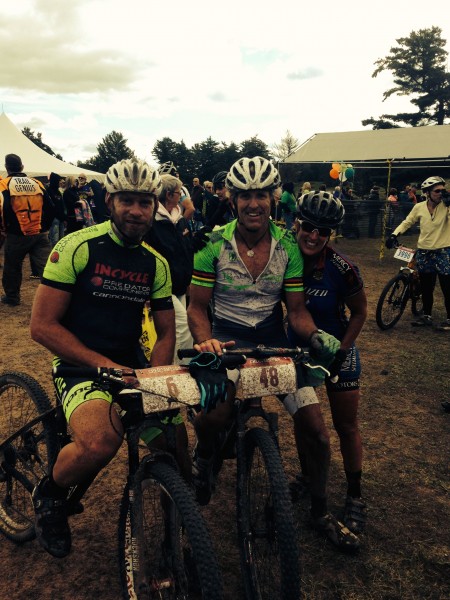 Micheal Olheiser, me and Kim Eppen at the finish.  It is pretty cool, the camaraderie at the end of a MTB race.