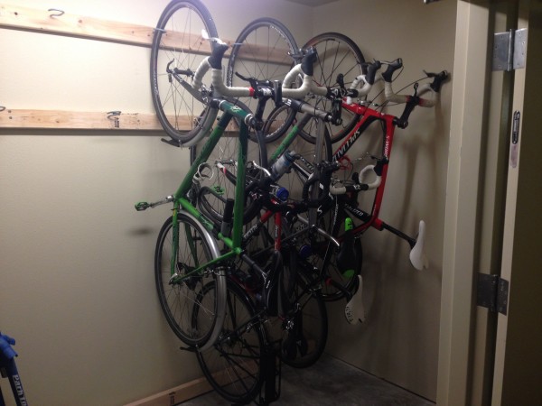 Last night, Keith and I installed some bike hangers in their storage area.